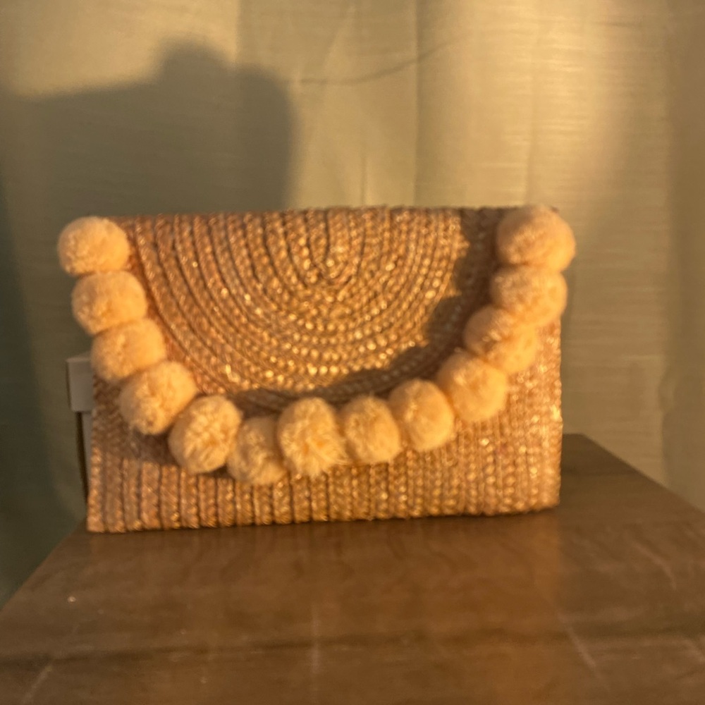 Francesca's Collections Pink Clutch with Pom Pom Trim